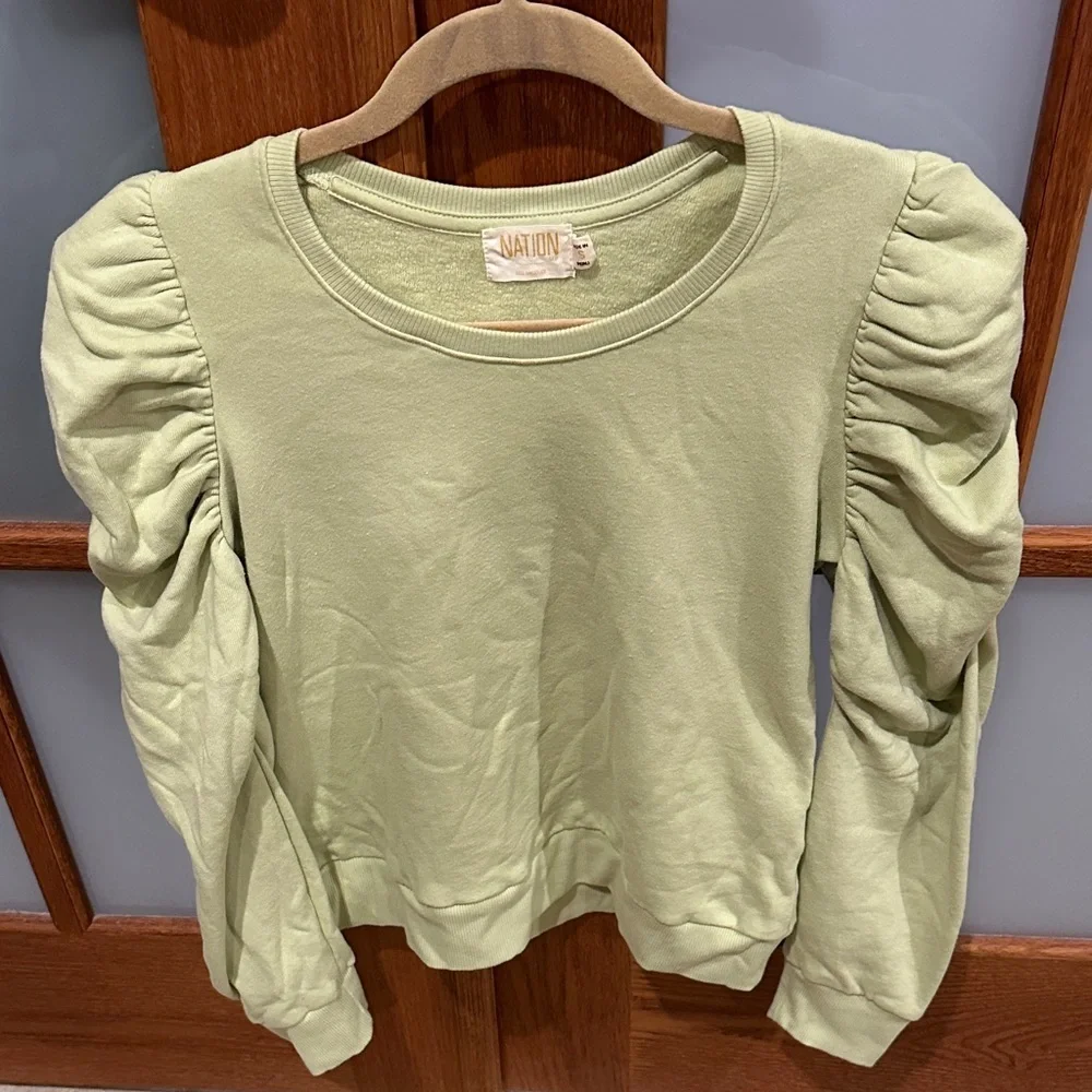 Nation LTD Sage Green Puff Sleeve Sweatshirt​ - Picture 3 of 6